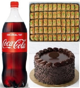 Taptaze Çikolatalı Pasta 1 kg Fıstıklı Baklava ve İçecek Kombosu
